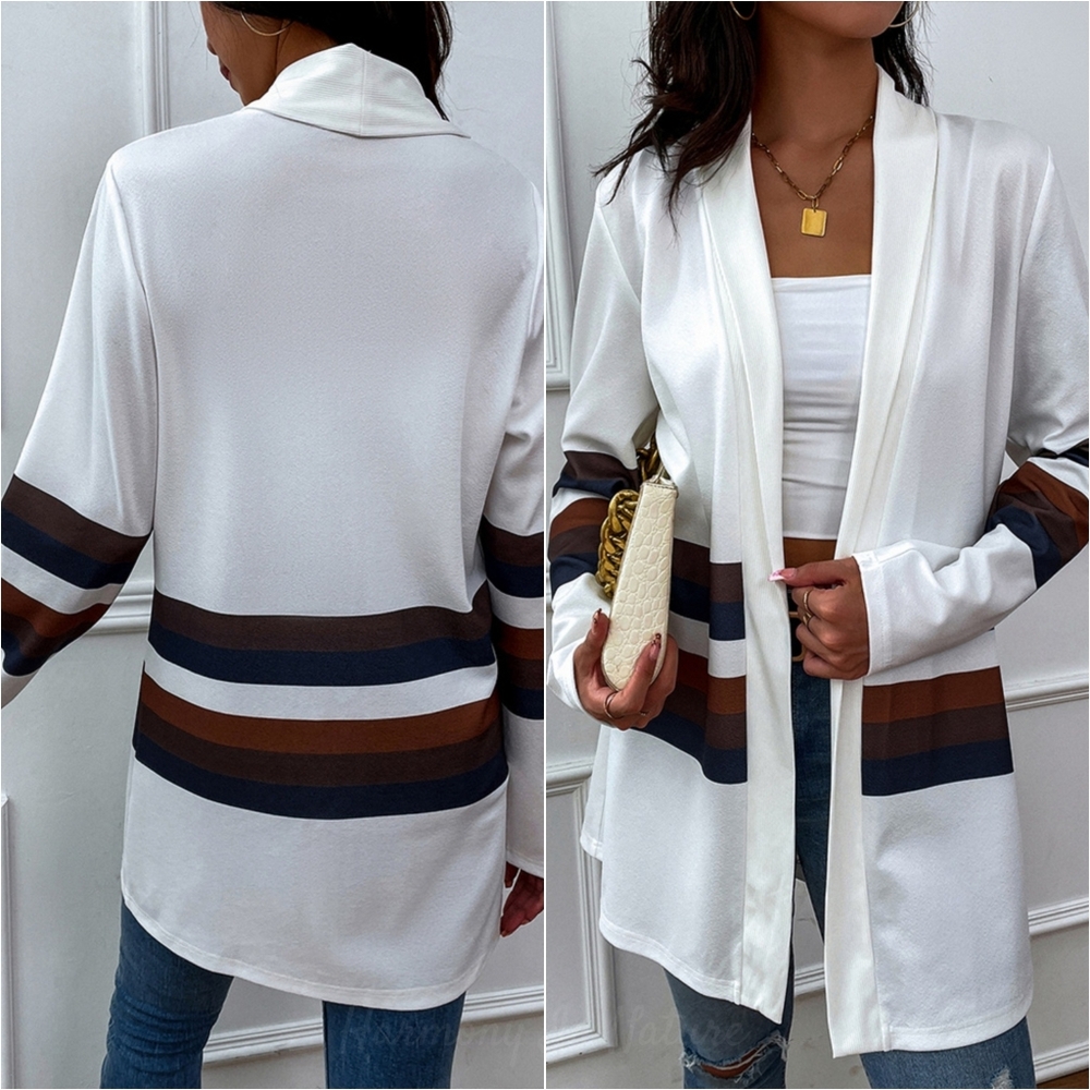 Color Wave Open Front Cardigan - White - Picture 2 of 5